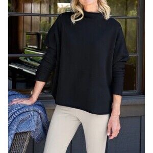 Frank & Eileen Anna Long Sleeve Capelet Top Triple Fleece M Black Minimalist